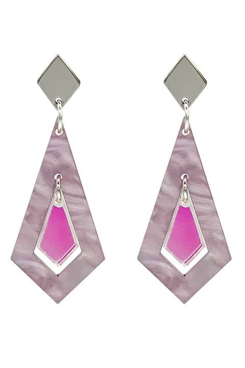 Art Deco Diamond Earrings - Mauve Pearl & Iridescent