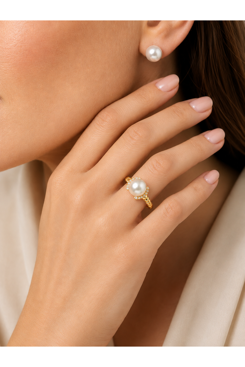 White South Sea Pearl & Diamond Jackie Ring, Alternate, color, Yellow Gold
