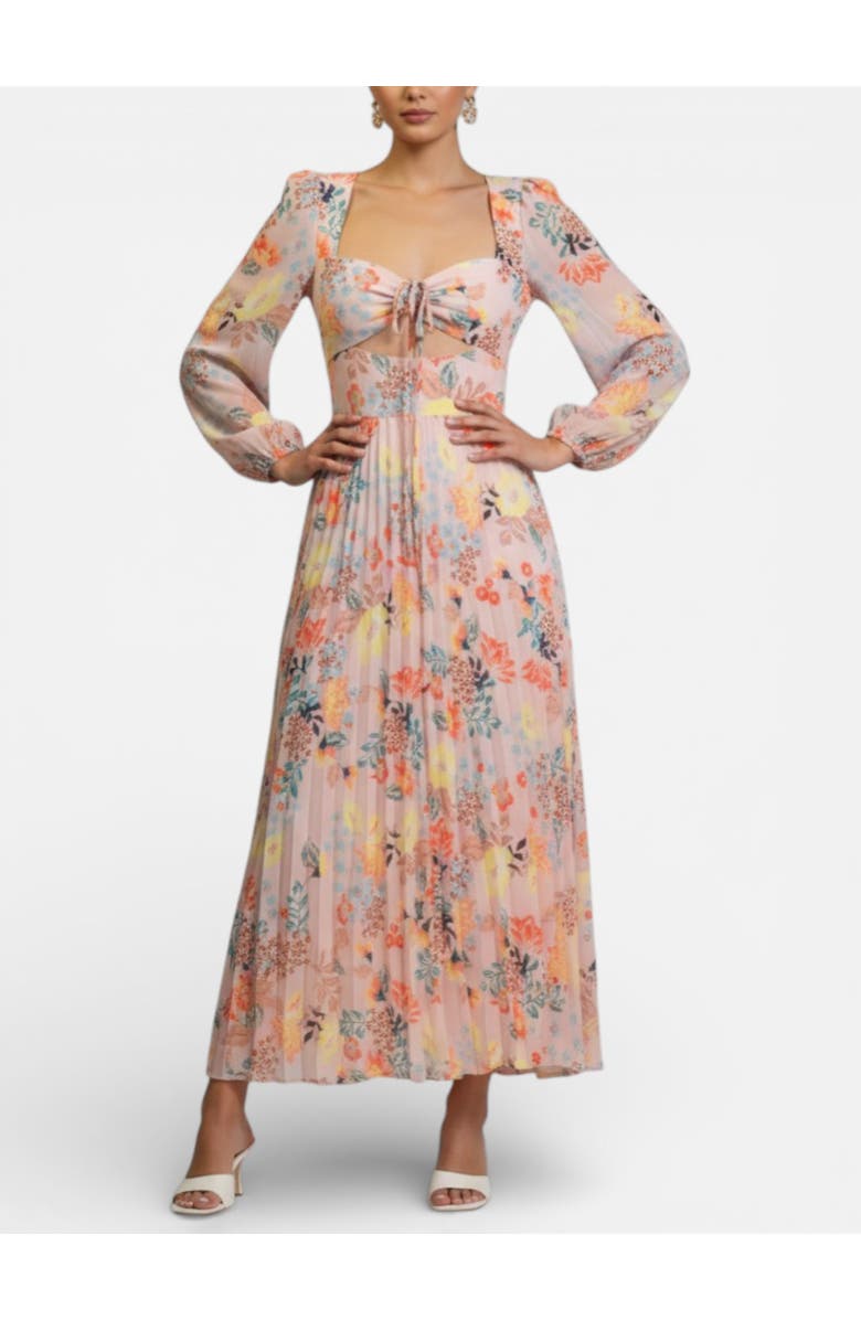 RACHEL Rachel Roy Long-Sleeve Amira Pleated Midi Dress, Main, color, Blush Bloom