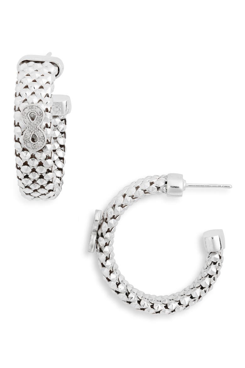 Diamond Infinity Woven Hoop Earrings, Main, color, WHITE