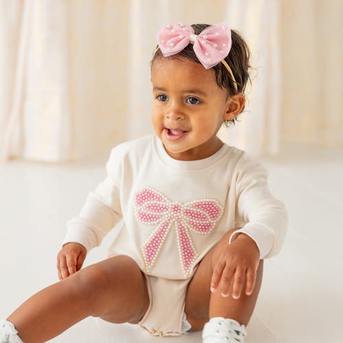 Sweet Wink Pretty Pearl Tulle Bow Baby Headband In Pink