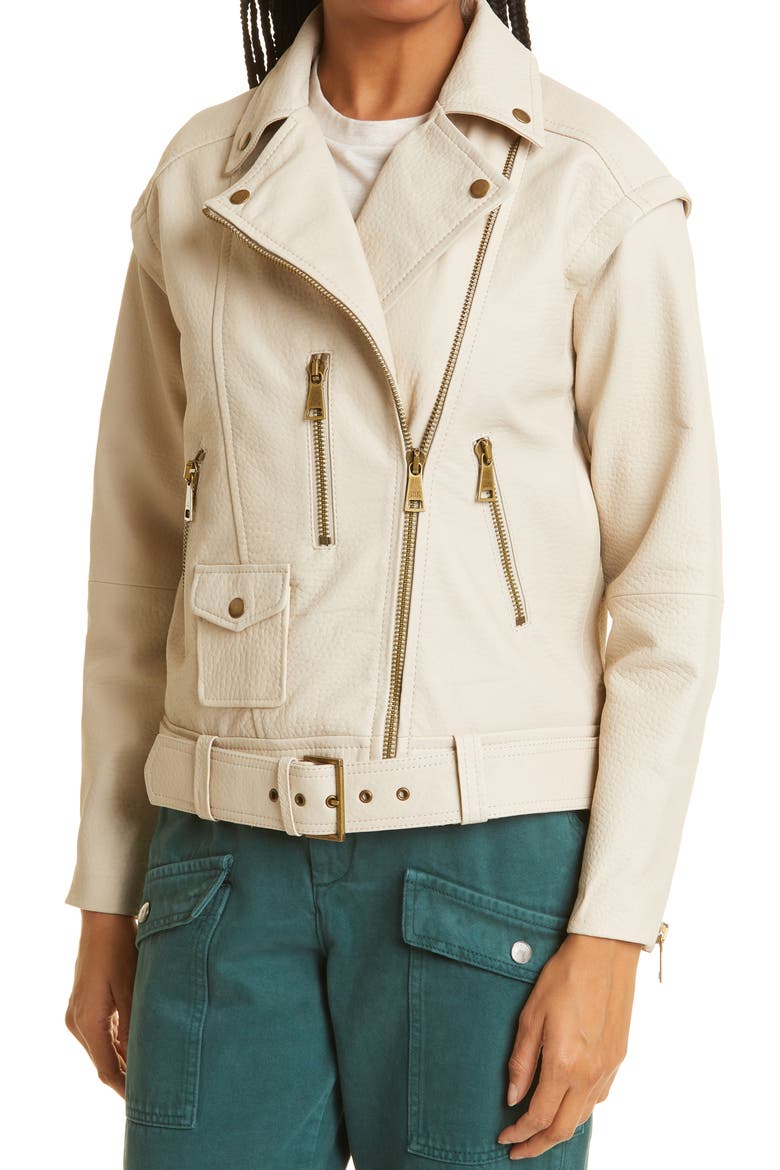 Valerii Oversize Leather Moto Jacket, Alternate, color, IVORY