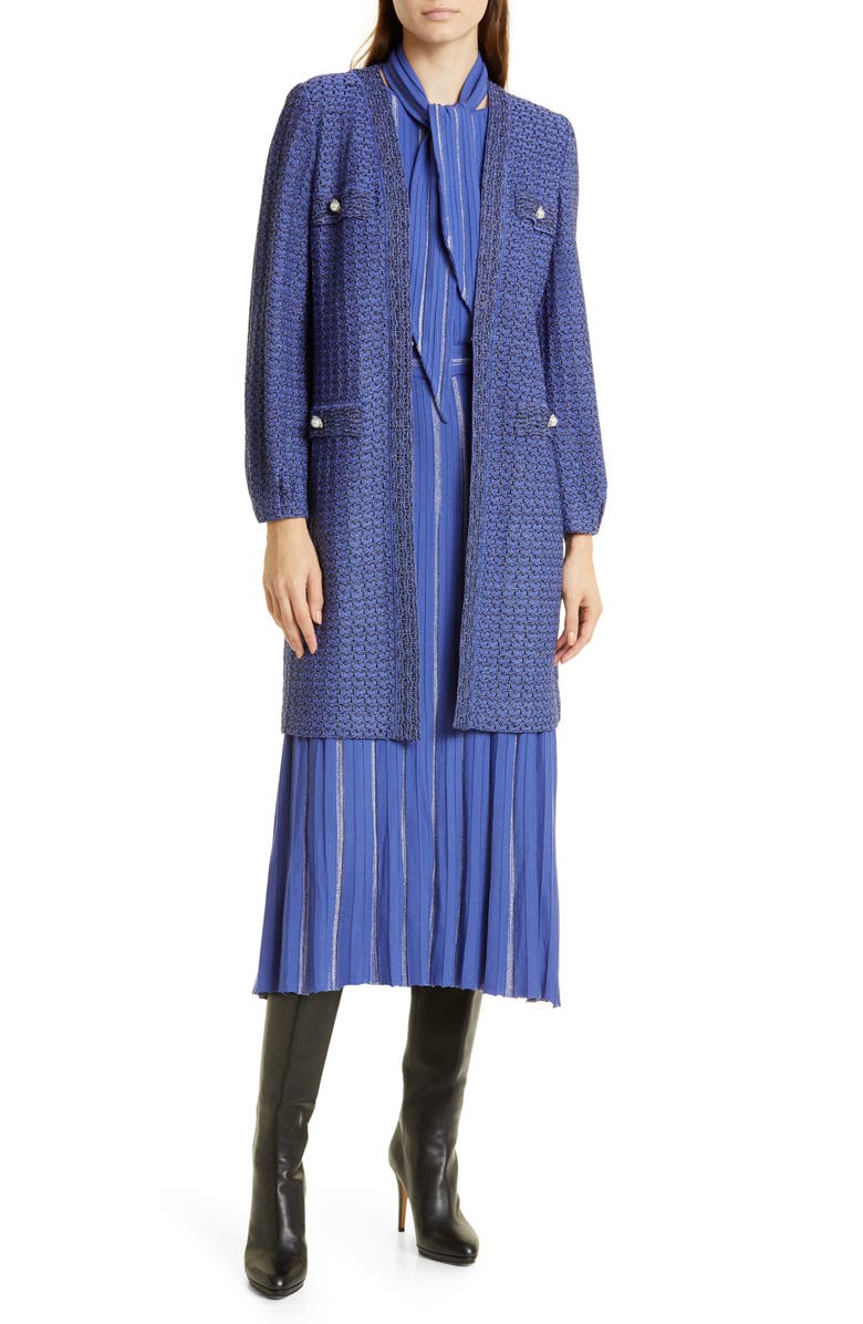 Misook Shimmering Longline Tweed Jacket, Alternate, color, 