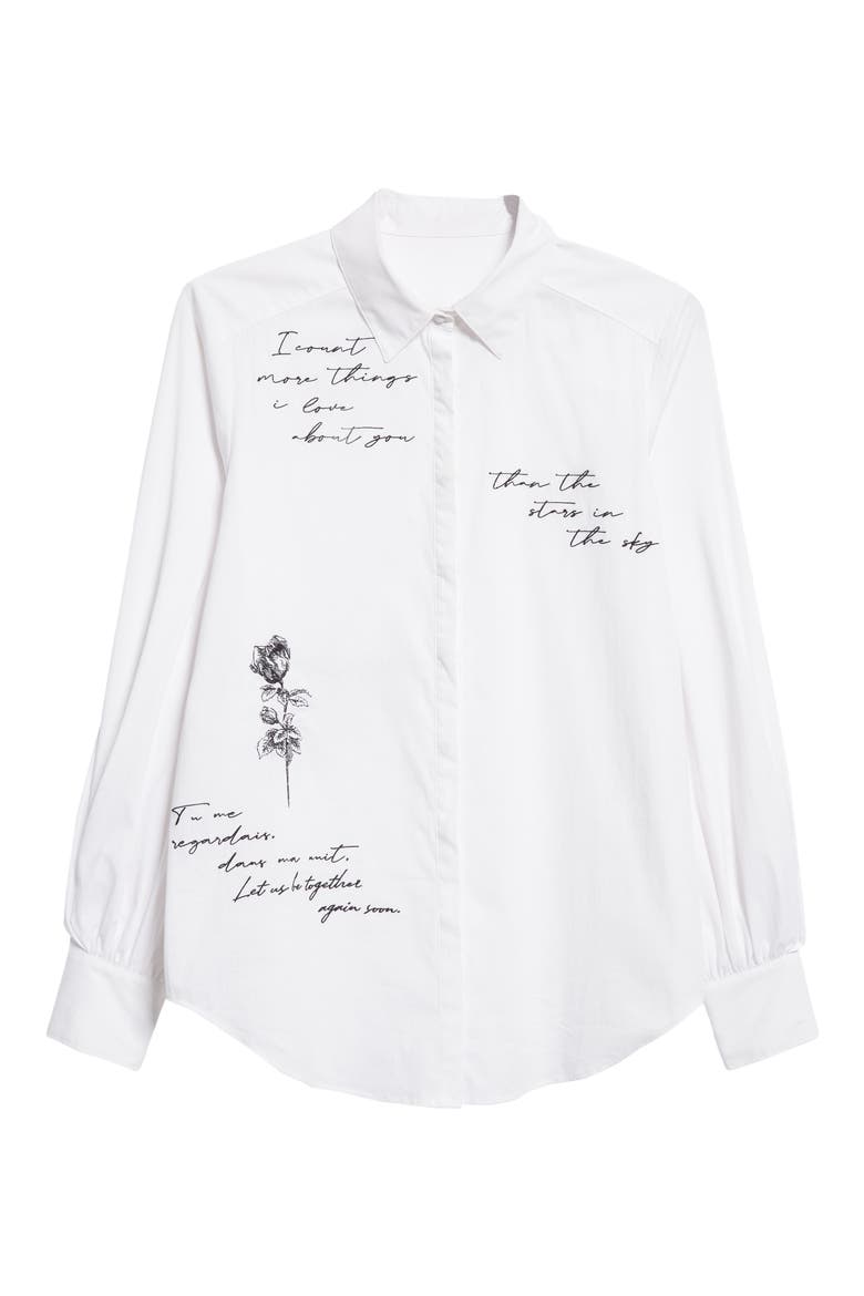 Kandice Mon Amour Embroidered Woven Shirt, Alternate, color, WHITE/ BLACK