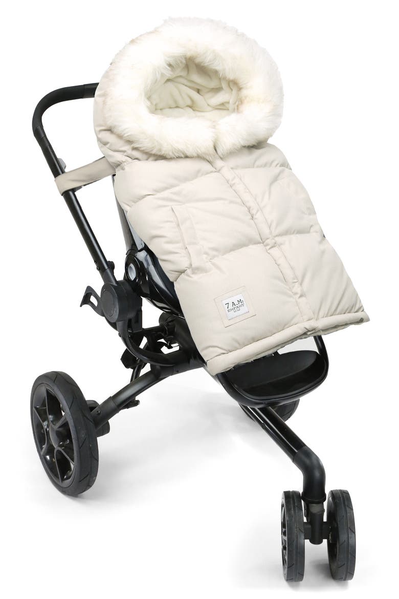 Blanket '212 evolution®' Extendable Stroller & Car Seat Footmuff with Faux Fur Trim, Alternate, color, BEIGE HEATHER WHITE FUR