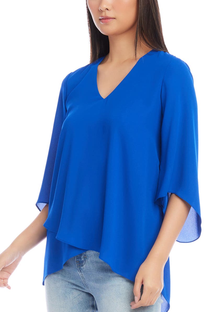 Karen Kane Asymmetric Crepe Faux Wrap Top, Alternate, color, Blue