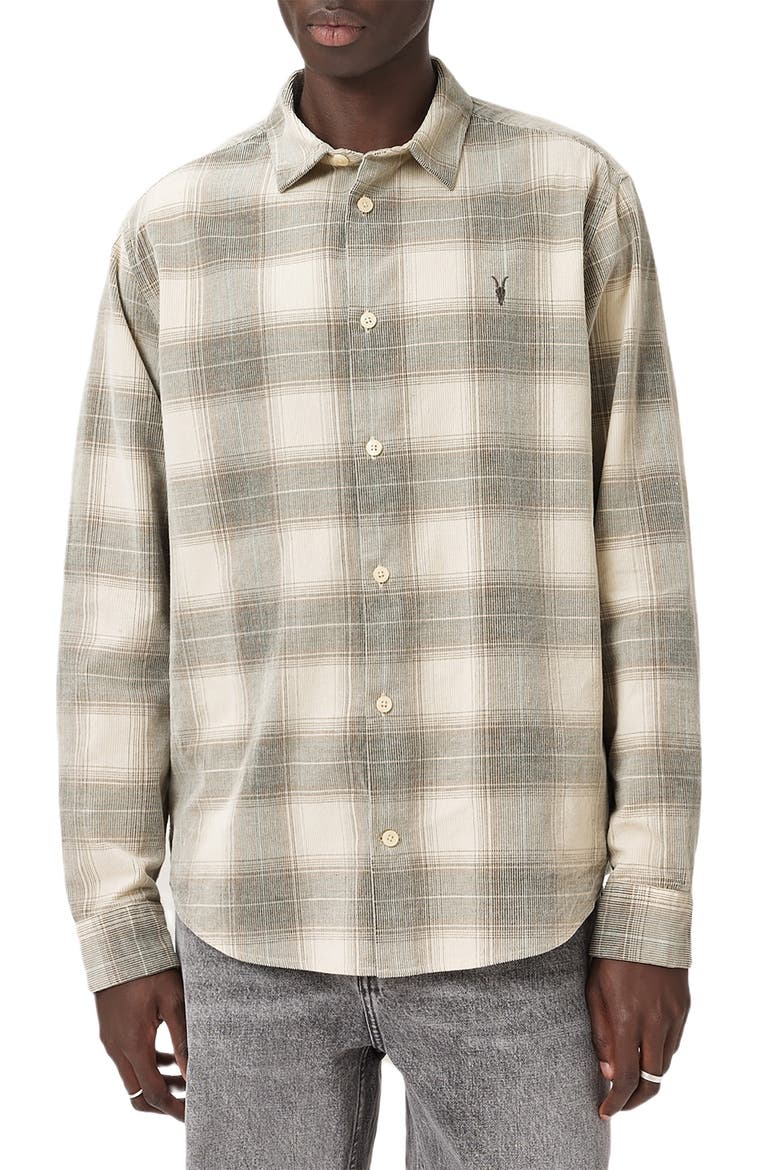 Yuki Plaid Cotton Flannel Button-Up Shirt, Main, color, SANDSHELL TAUPE