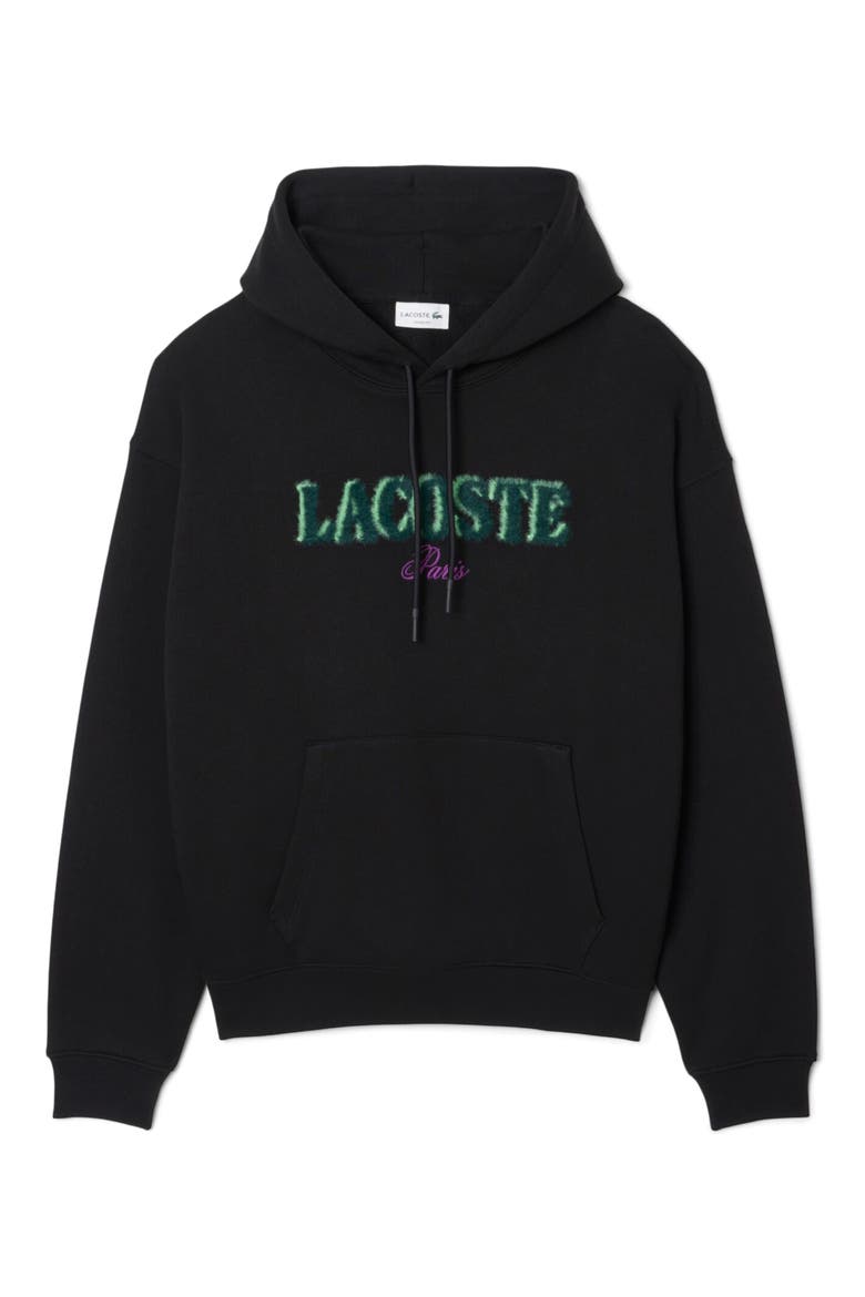 Loose Fit Fuzzy Logo Cotton French Terry Hoodie, Alternate, color, BLACK