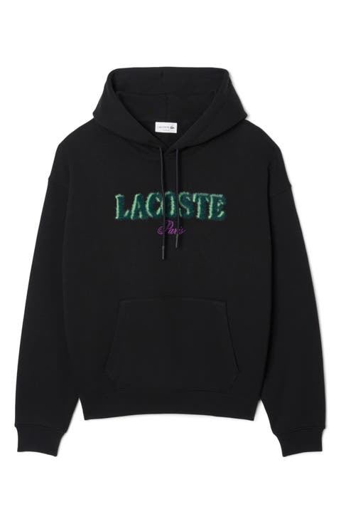 Loose Fit Fuzzy Logo Cotton French Terry Hoodie