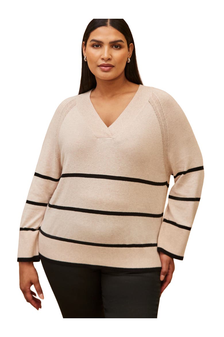Striped V-Neck Jumper, Main, color, Cream