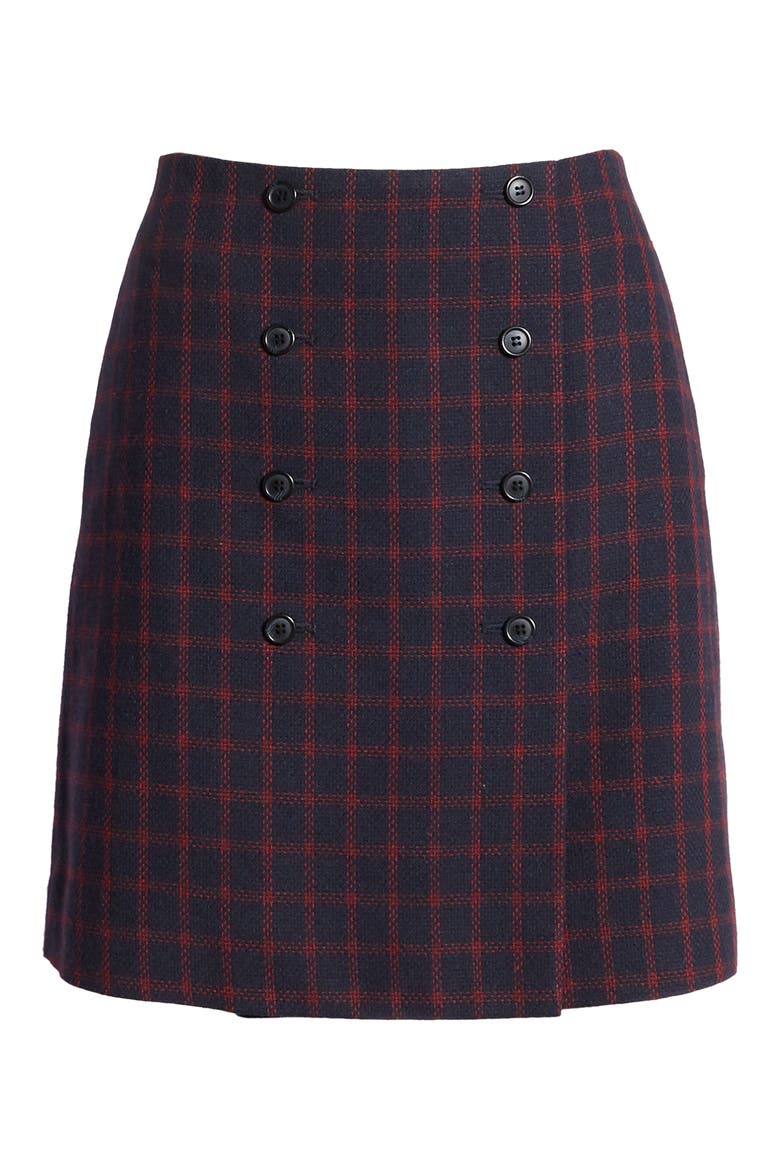 Double Button Skirt, Alternate, color, NAVY- RED BASKETWEAVE