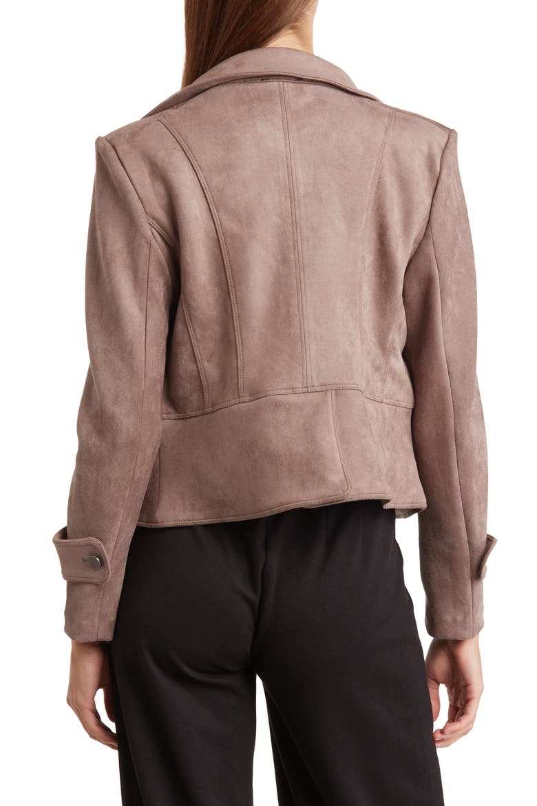 Faux Suede Crop Zip Jacket, Alternate, color, DARK COCOA
