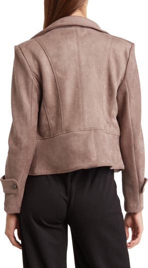 Faux Suede Crop Zip Jacket