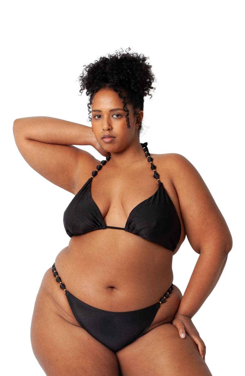 Villa Fresca Sole Beaded Bikini Swimsuit Top, Alternate, color, Black