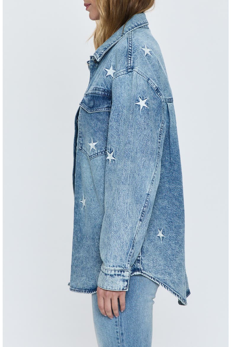 Mandy Star Embroidered Oversize Denim Shirt Jacket, Alternate, color, STELLA