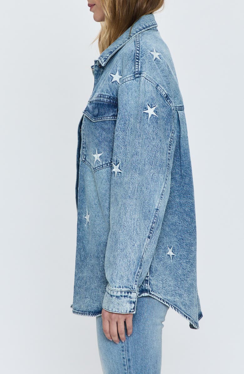 Pistola Mandy Star Embroidered Oversize Denim Shirt Jacket, Alternate, color,