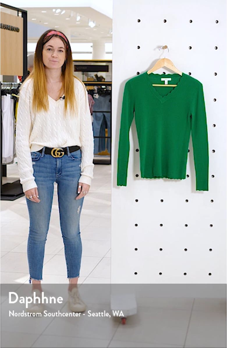 Scallop Trim V-Neck Sweater, sales video thumbnail