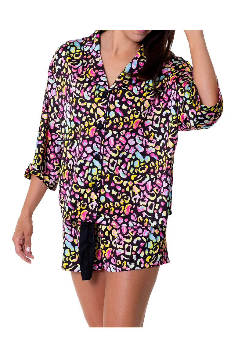 Bright Animal Silky 3/4 Sleeve Shorts Set, Alternate, color, Multicolor