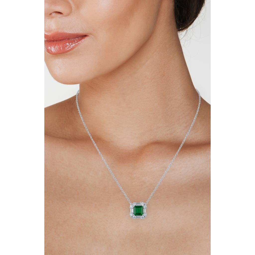 Cz By Kenneth Jay Lane Asscher Cut Cubic Zirconia Halo Pendant Necklace In Green/clear Silver