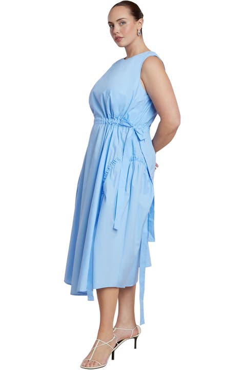 Cinch Waist Poplin Midi Dress (Plus)