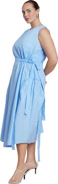 ELOQUII Cinch Waist Poplin Midi Dress