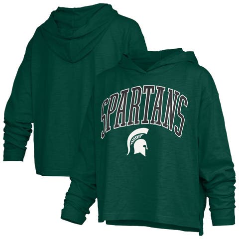 Women's Pressbox Green Michigan State Spartans Nelson Arch Over Logo Long Sleeve Hooded Slub T-Shirt