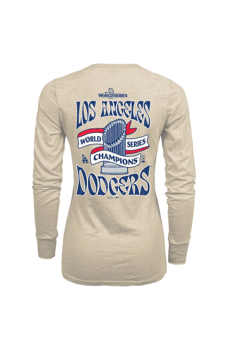 Majestic Threads Women's Majestic Threads Oatmeal Los Angeles Dodgers 2024 World Series Champions Tri-Blend Long Sleeve V-Neck T-Shirt, Alternate, color, 