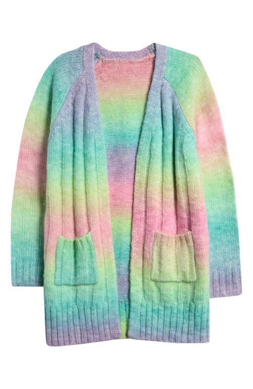 Shop Freshman Kids' Long Rainbow Ombré Cardigan In Green Multi