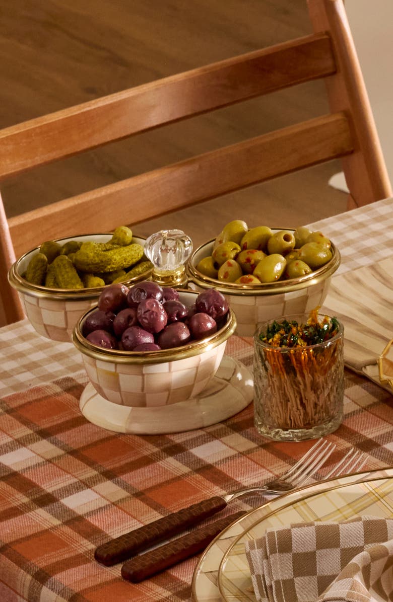 MACKENZIE CHILDS Mocha Check Enameled Steel Triplicity Bowls & Stand Set, Alternate, color, Mocha