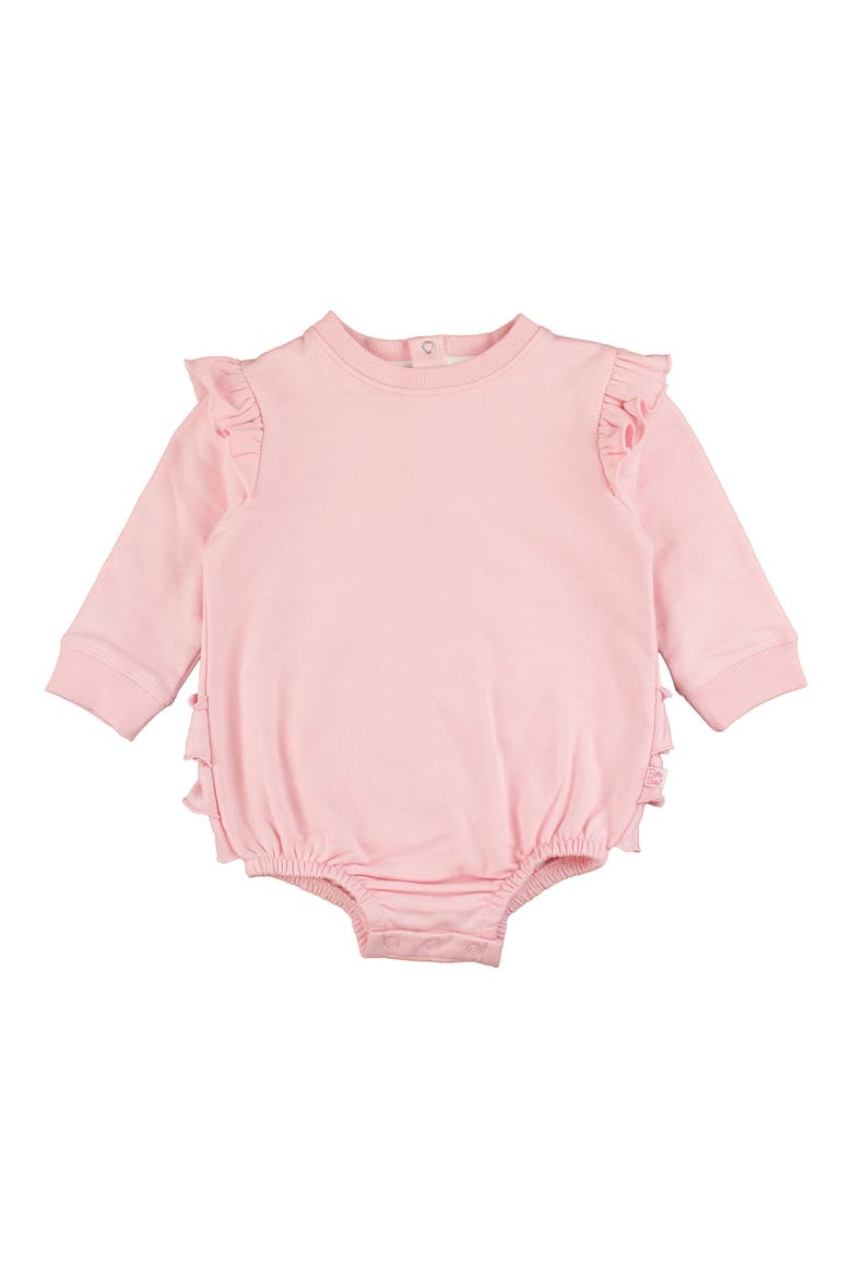 Ruffle Cotton Sweatshirt Bubble Romper, Main, color, PINK