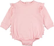 RuffleButts Ruffle Cotton Sweatshirt Bubble Romper