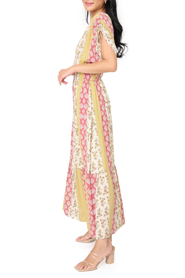 Print Cinch Sleeve Maxi Dress, Alternate, color, SUNSET MIXED PRINT