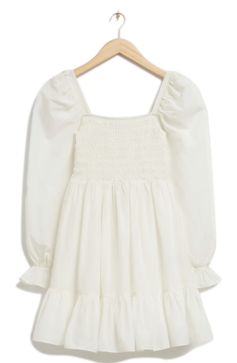 & Other Stories Smocked Bodice Long Sleeve Cotton Minidress, Alternate, color, 