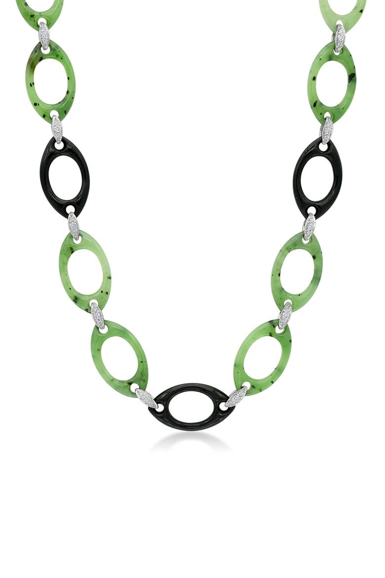 Green Nephrite, Black Jade & Diamond Openwork Long Necklace, Main, color, WHITE GOLD