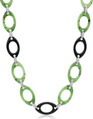 Fred Leighton Green Nephrite, Black Jade & Diamond Openwork Long Necklace