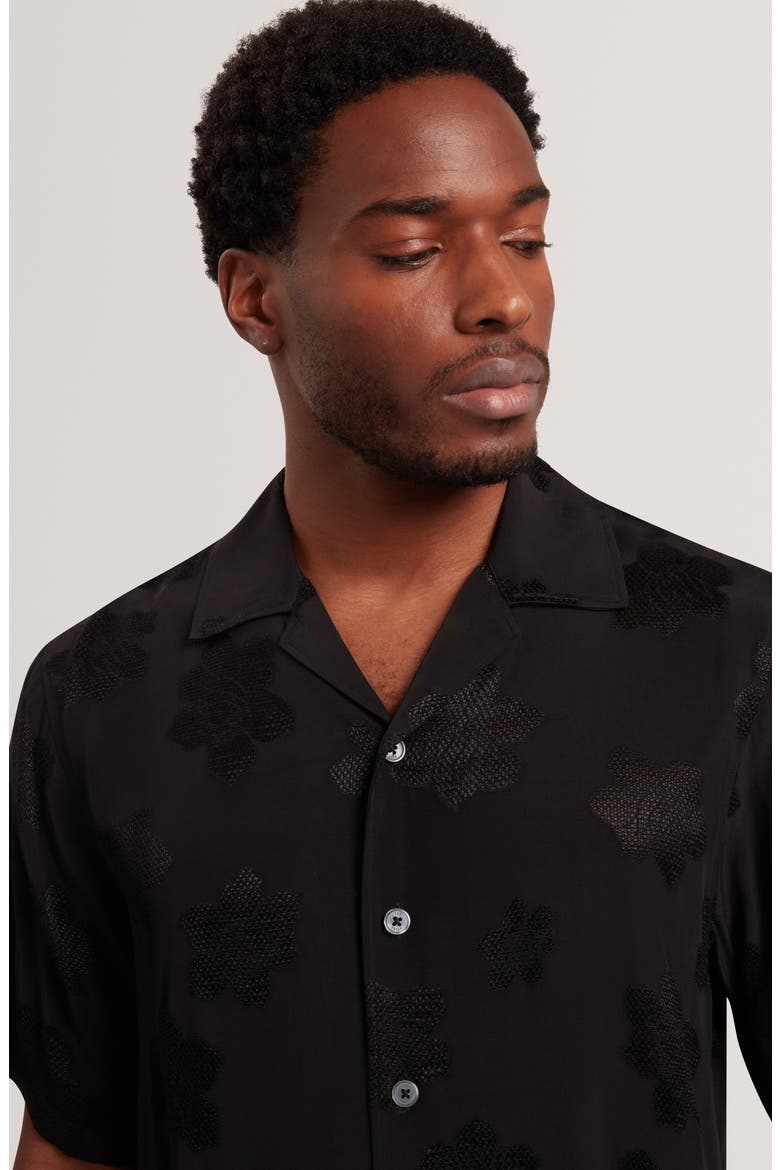 Thovan Floral Jacquard Camp Shirt, Alternate, color, BLACK