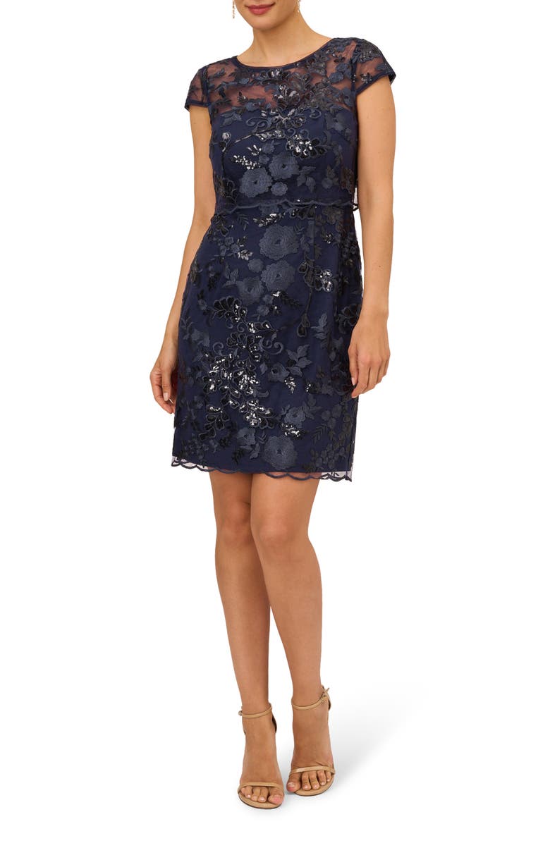 Adrianna Papell Floral Embroidered Sequin Sheath Dress, Main, color,