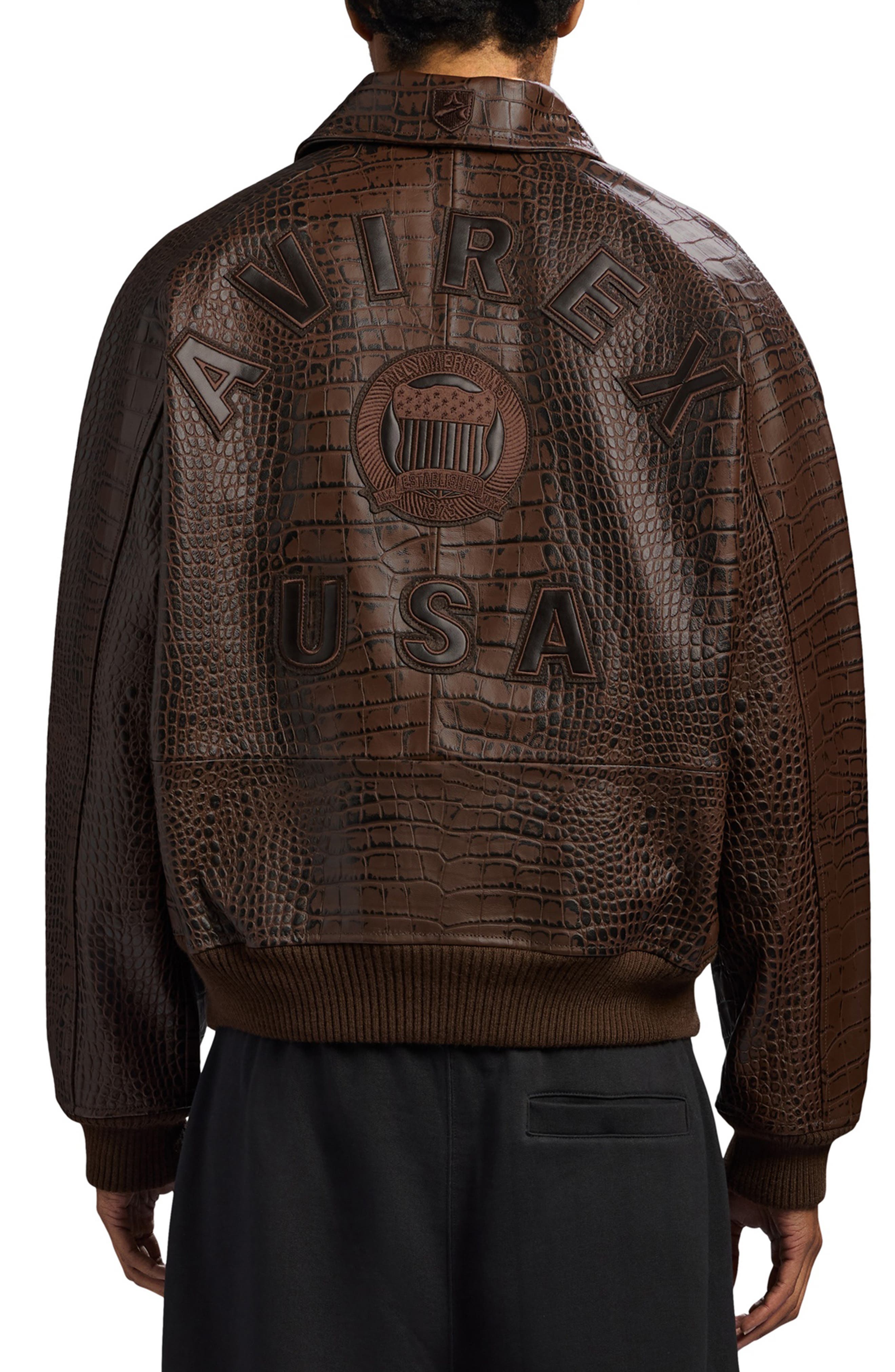 AVIREX Croc Embossed Leather Icon Jacket (Men) | Nordstrom