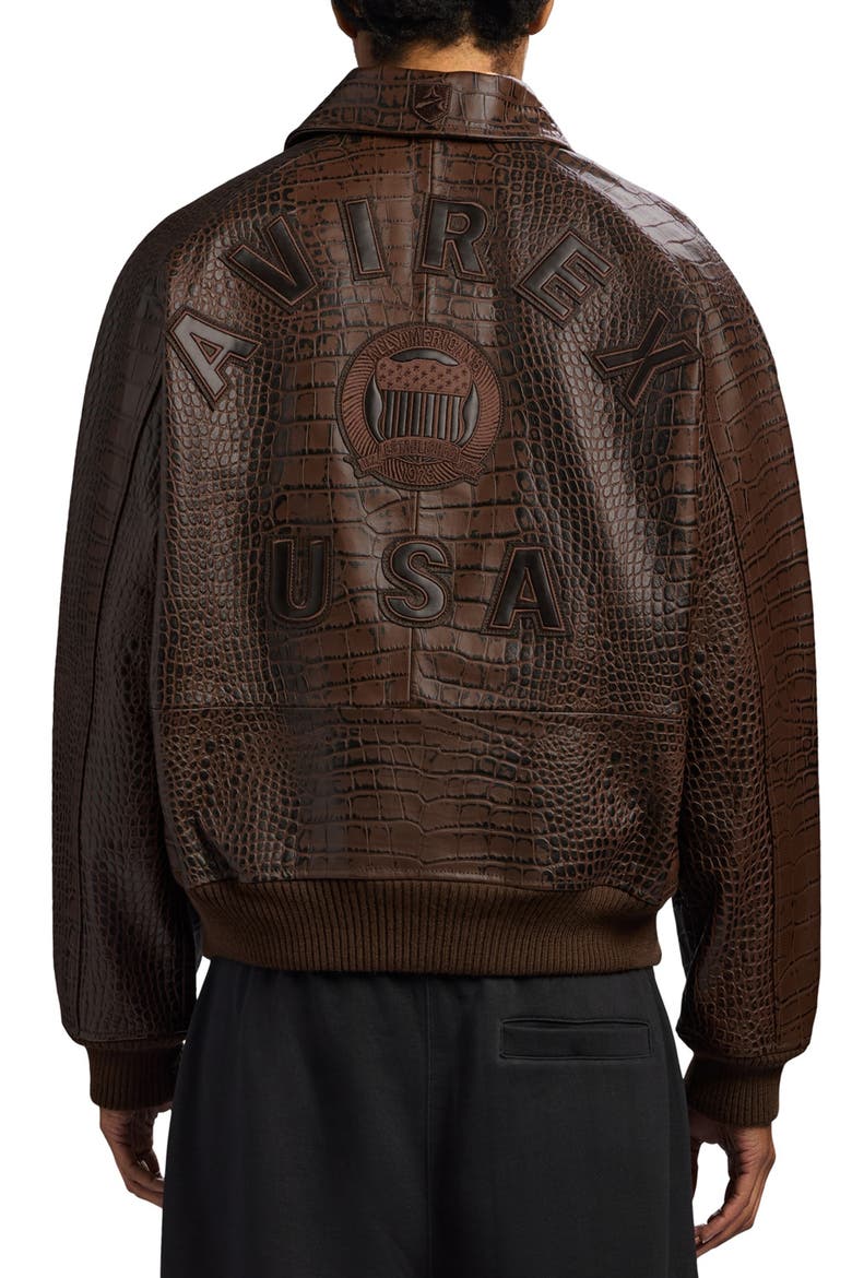 Croc Embossed Leather Icon Jacket, Alternate, color, ESPRESSO