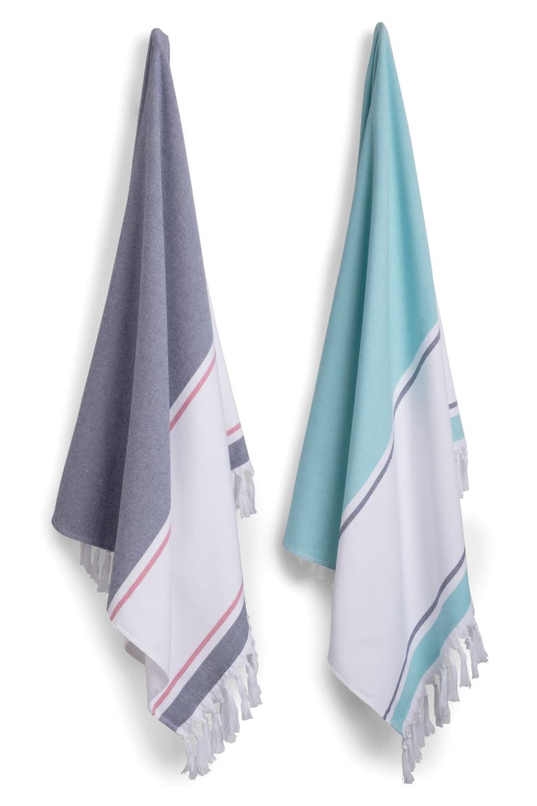 Glendale Colorblock Fringed Beach Towel, Alternate, color, NAVY