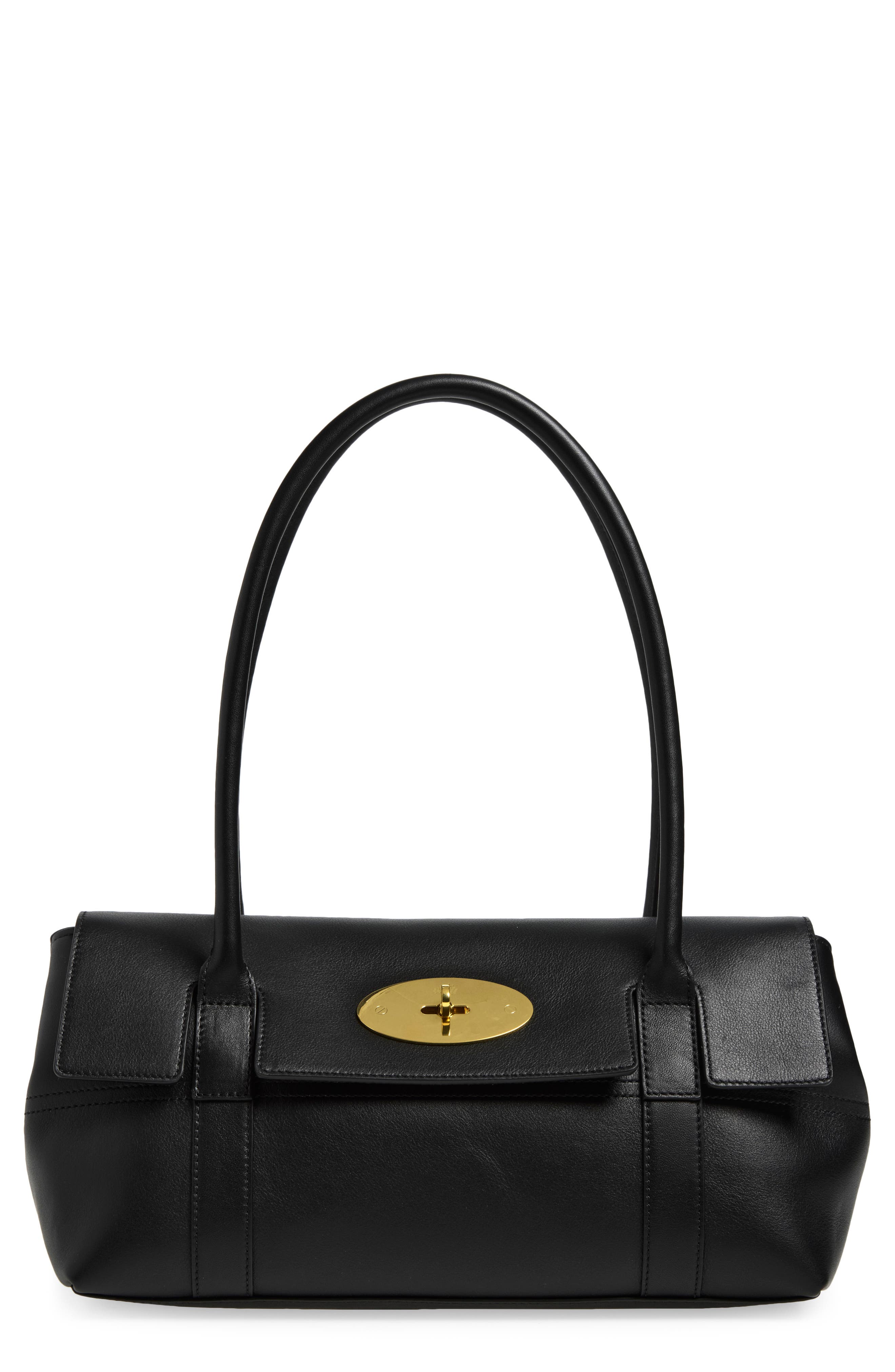East-West Bayswater Leather Shoulder Bag, Main, color, BLACK