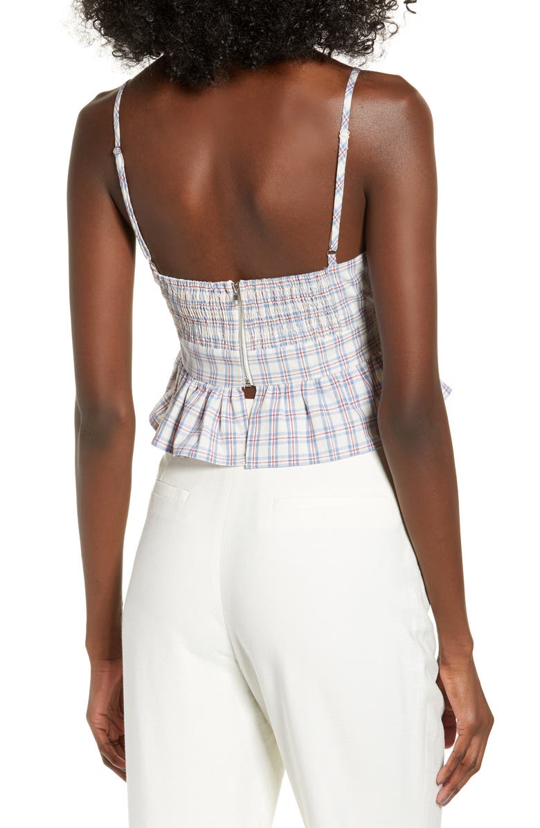 English Factory Plaid Tie Front Crop Top, Alternate, color, 