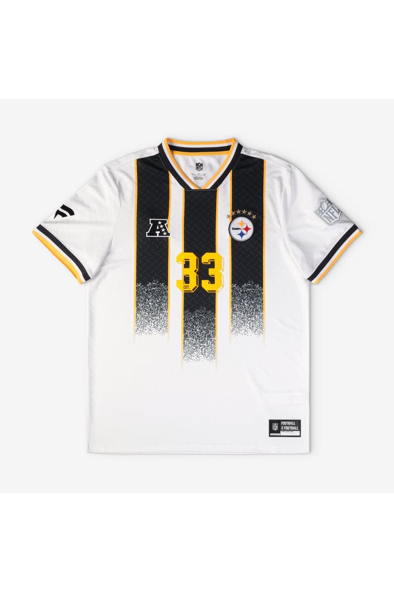 Youth Fanatics White Pittsburgh Steelers Football x Football V-Neck Fan Top, Main, color, White