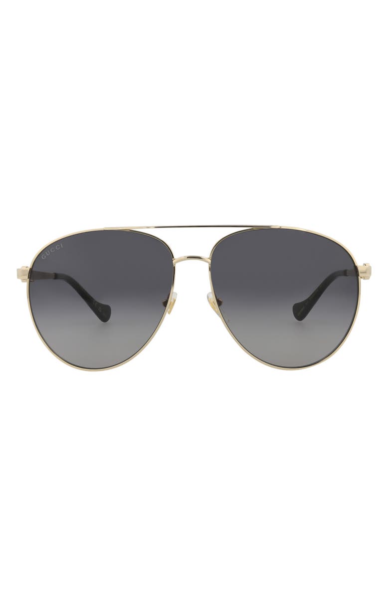 Gucci Novelty 61mm Aviator Sunglasses, Main, color, Gold Gold Grey
