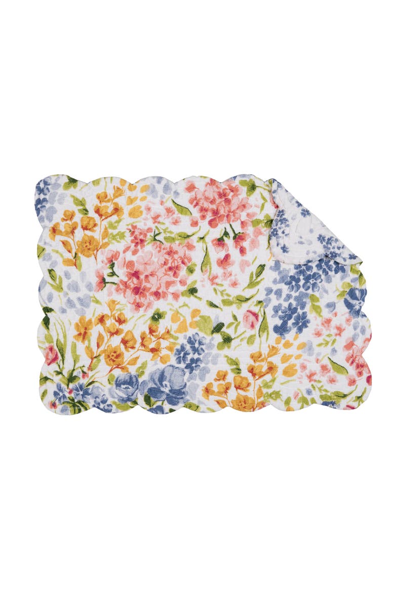 Florian Watercolor Flowers 100% Cotton Set of 6 Placemats 13" x 19", Alternate, color, Blue