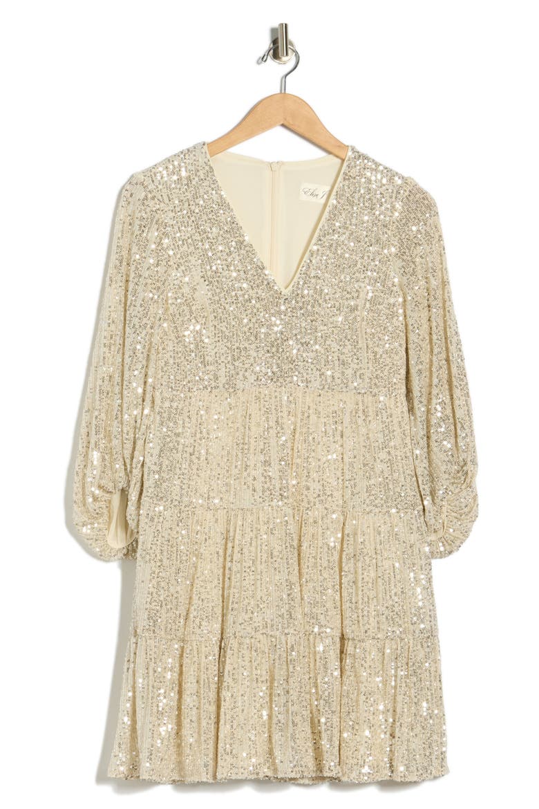 Sequin Tiered Cocktail Dress, Alternate, color, SILVER