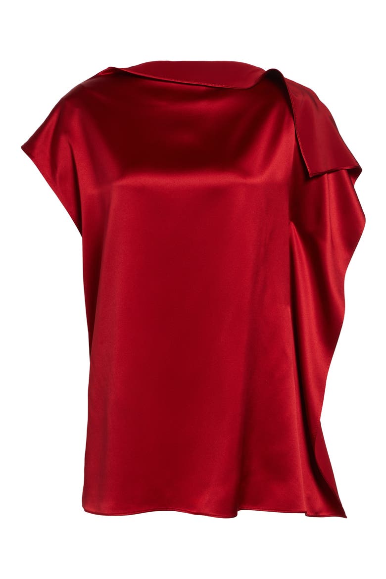 Asymmetric Silk Satin Top, Alternate, color, RUBY