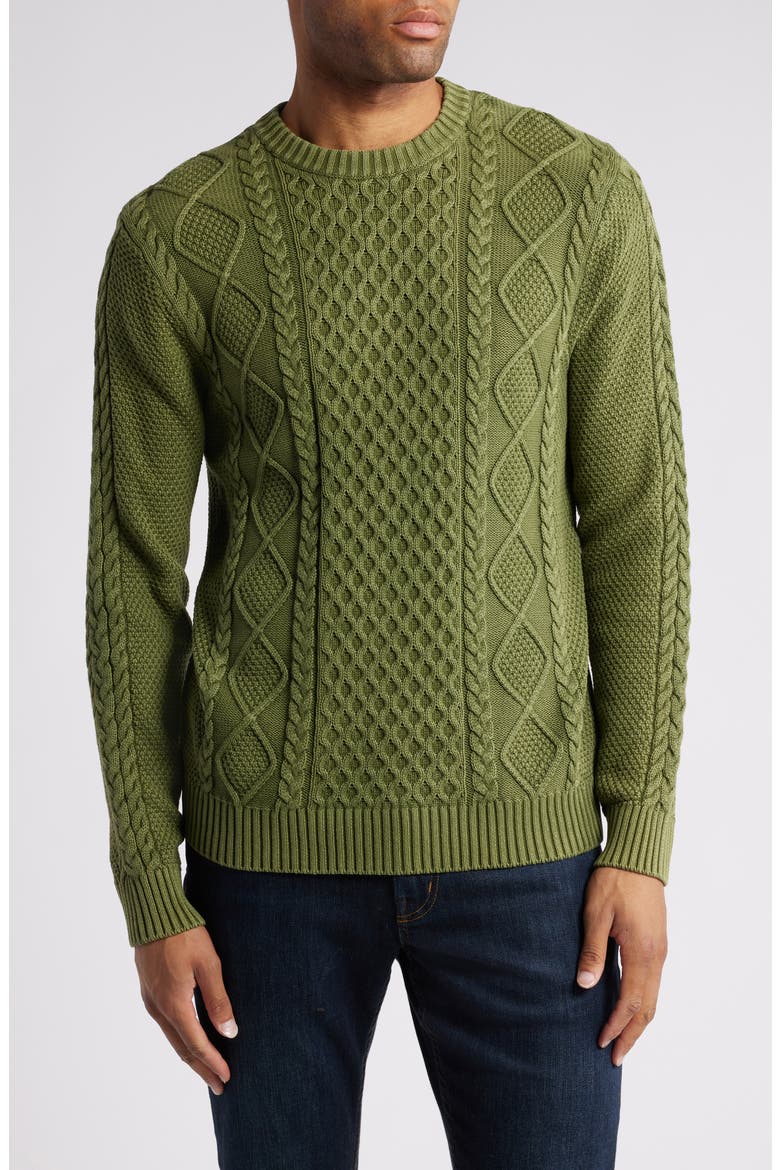 Stonewash Cable Stitch Sweater, Main, color, OLIVE