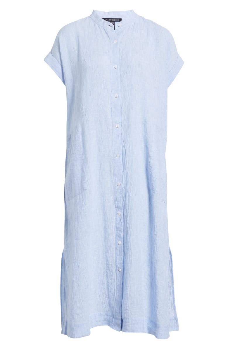Eileen Fisher Short Sleeve Organic Linen Shift Dress, Alternate, color, Ultramarine