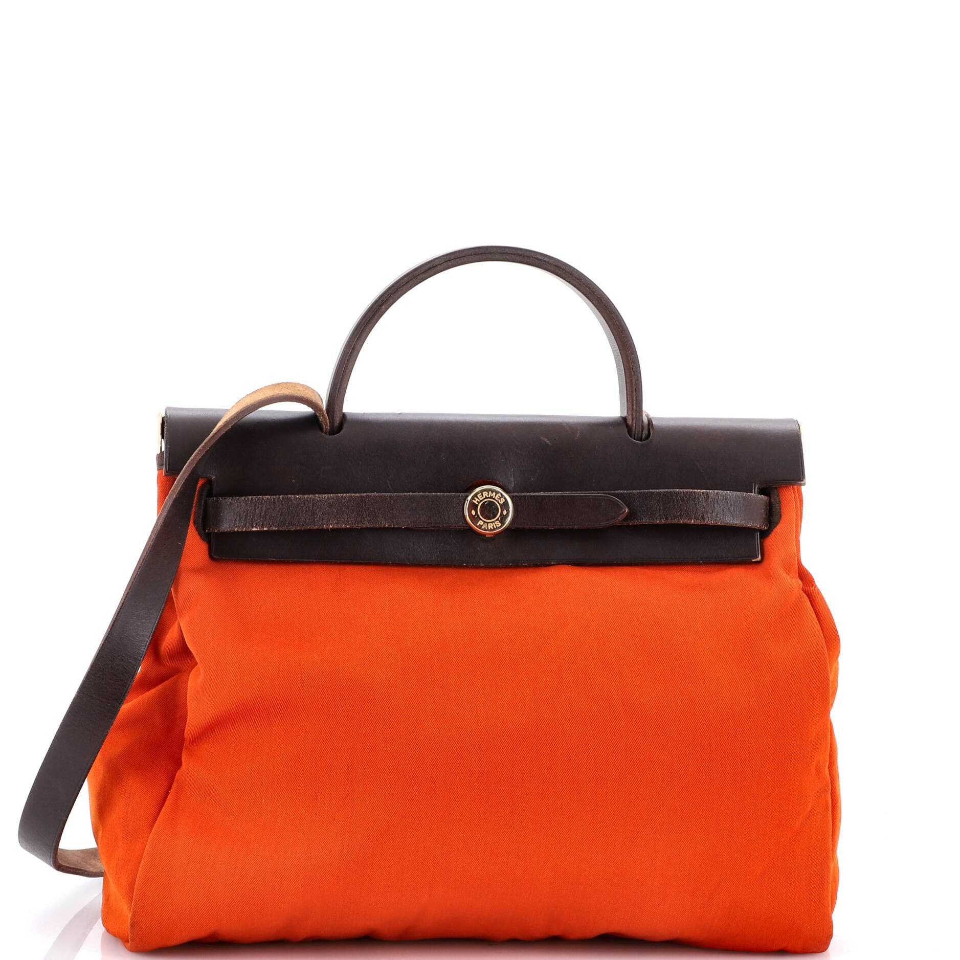 Pre-Owned Hermes Herbag Toile and Leather PM, Main, color, Orange